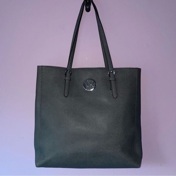 Michael Kors Saffiano Leather Shoulder Bag Tote Gray - Picture 1 of 9